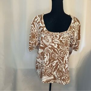 Women's WONDENLY XL floral pattern 100% cotton white& tan